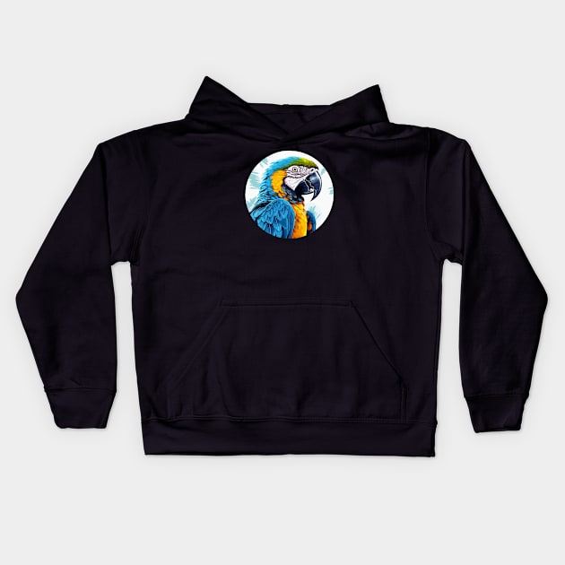 Blue and gold macaw Kids Hoodie by Onceer